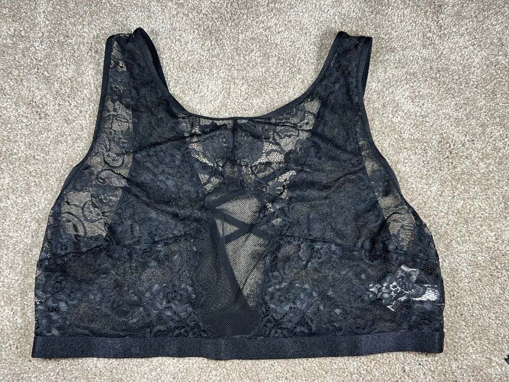 Adore Me Black Lace Mesh Bralette top with tags- Size XL